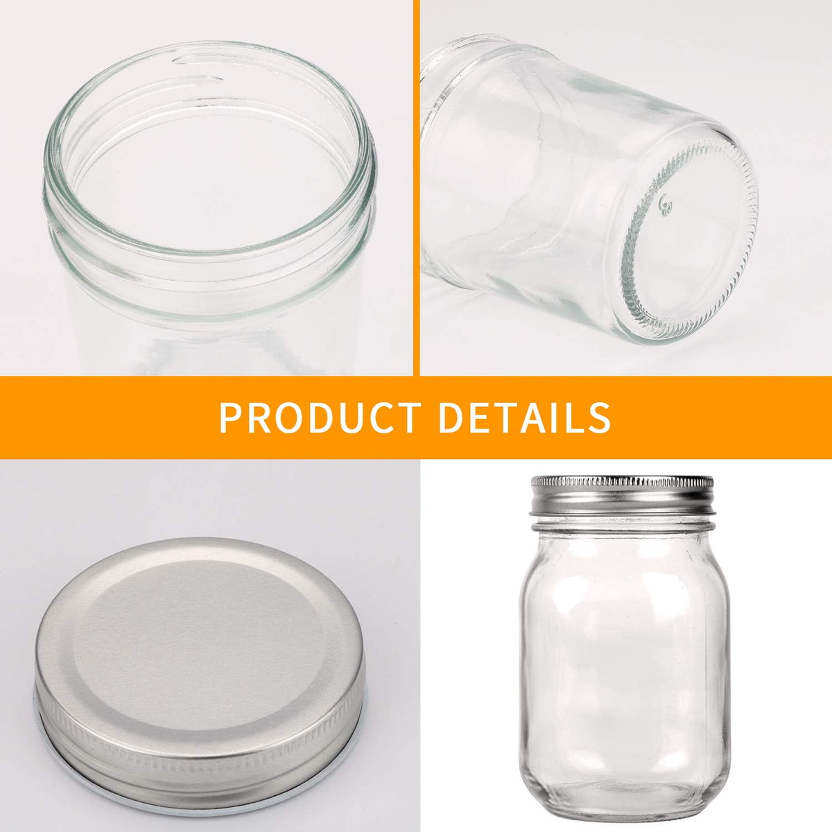 16 Pack 16 oz Glass Mason Jars with Airtight Lids E56225
