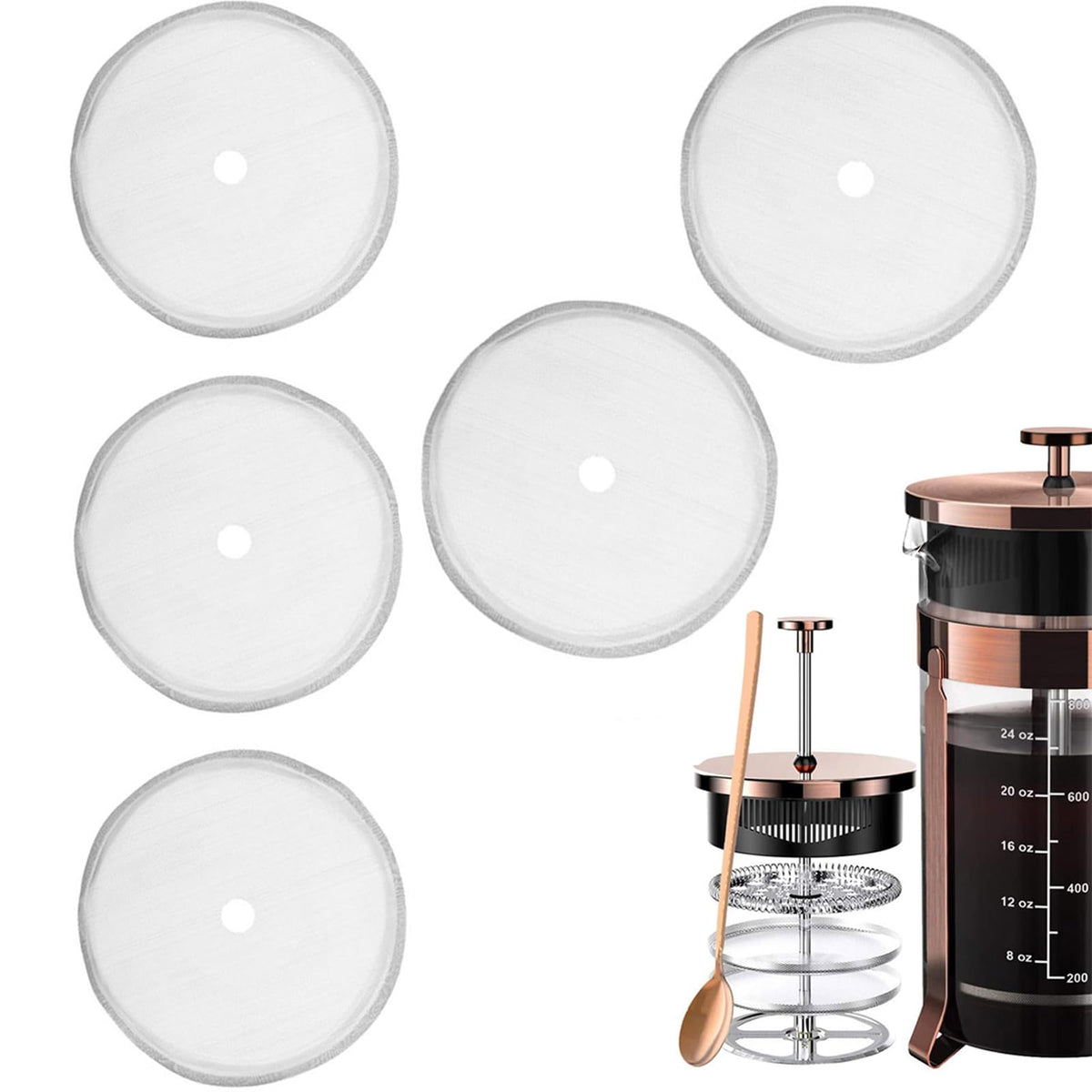 5 Pieces 3 Inch Stainless Steel Reusable French Press Filters T8419