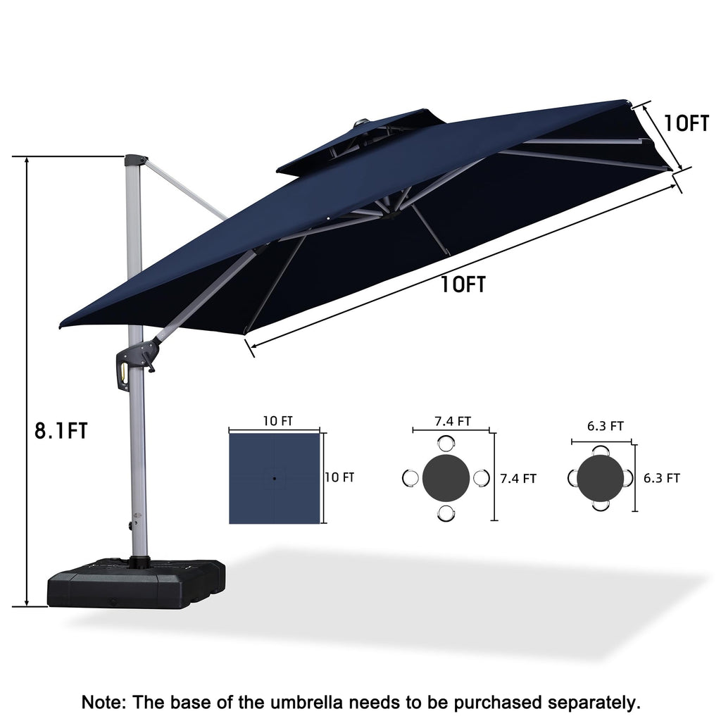 10'x 10' Square Double Top Navy Blue Cantilever Patio Umbrella X101