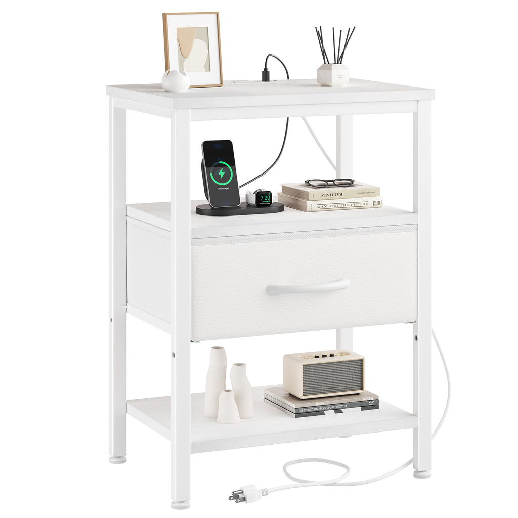 Nightstand with Charging Station, Fabric Drawers Z5845