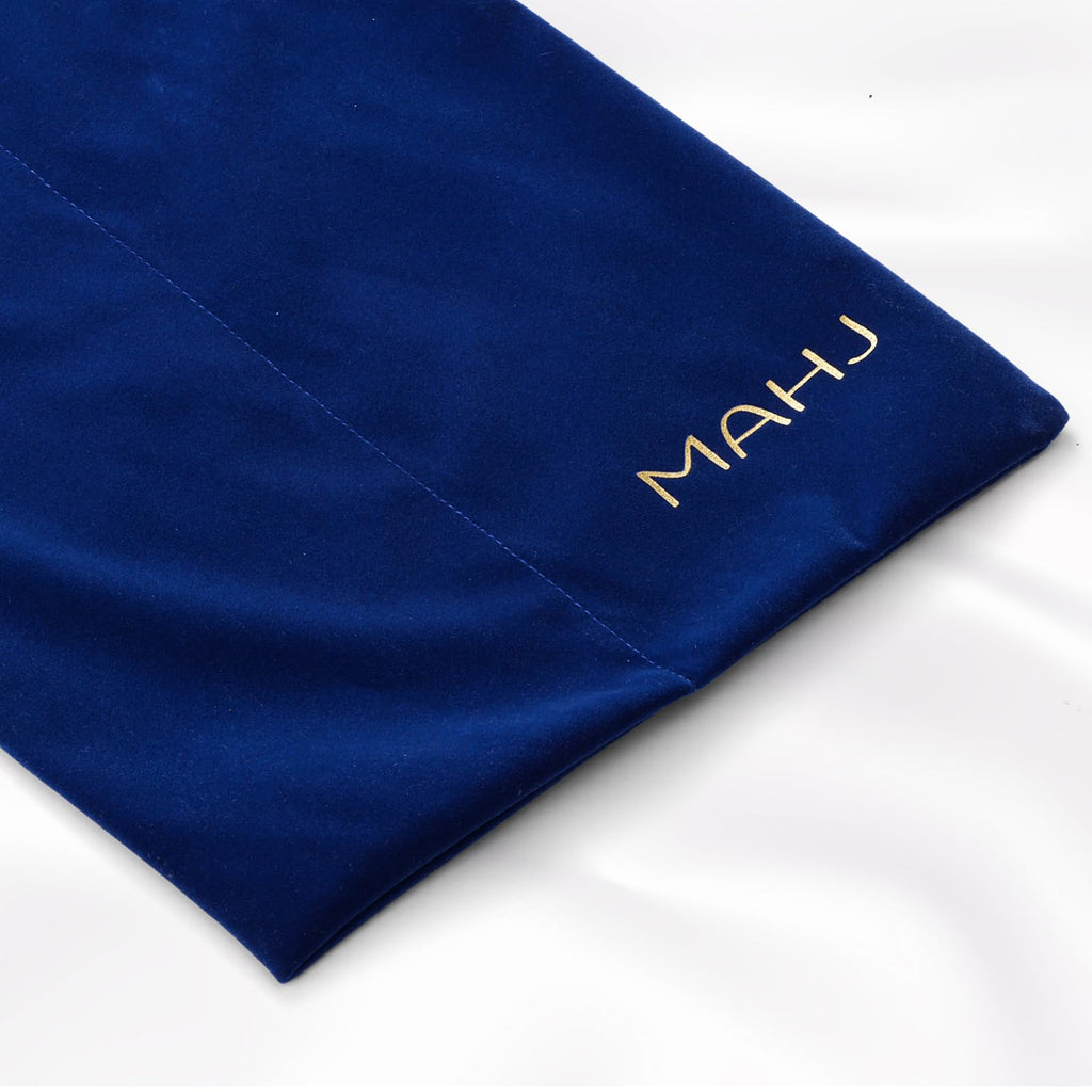 Blue Velvet Drawstring Storage Bag with 2 Compartments A831