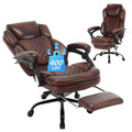 Brown Leather Reclining Office Desk Chair with Foot Rest B578