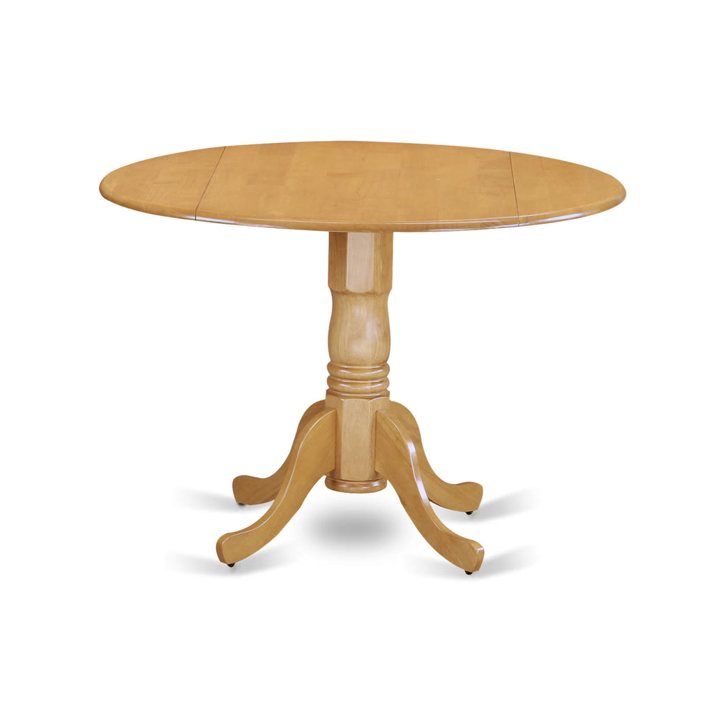 5 Piece Oak Dining Set with Dropleaf Table and 4 Blue Chairs L76910