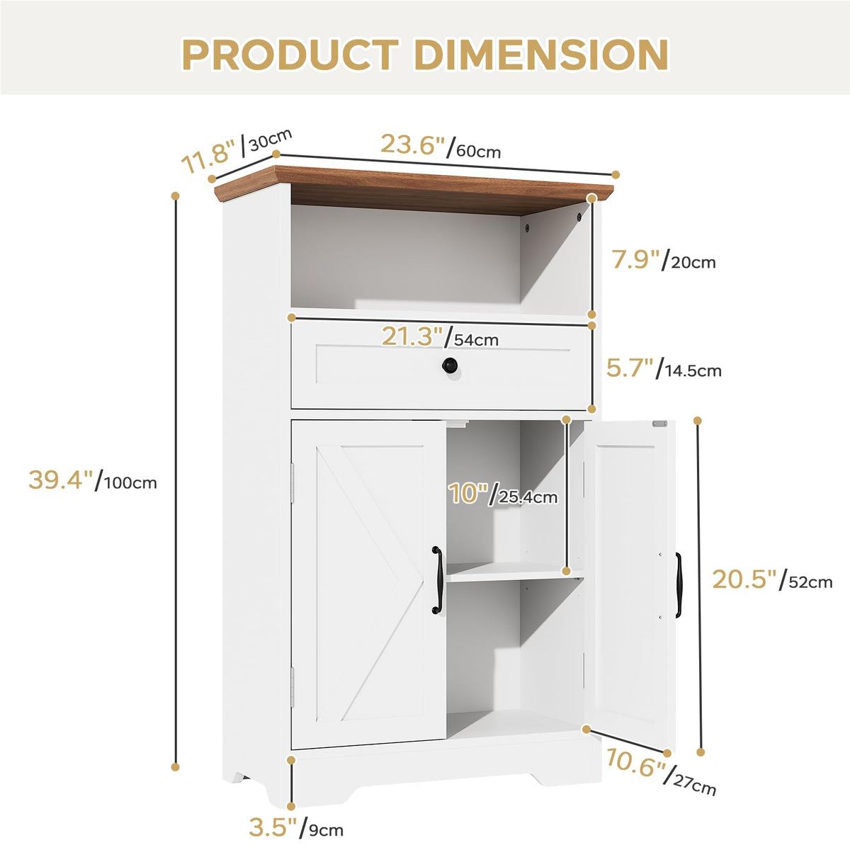 White Storage Cabinet with Barn Doors and Drawers V34825