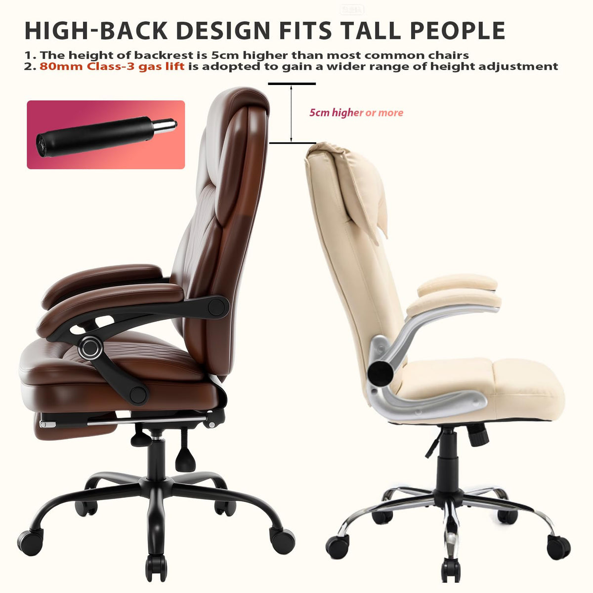 Brown Leather Reclining Office Desk Chair with Foot Rest B578