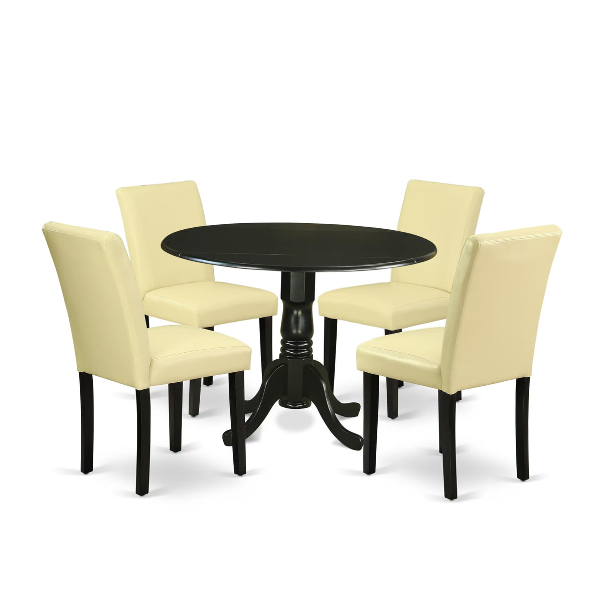 5 Piece Round Dining Table Set with Dropleaf and 4 Faux Leather Chairs I24344