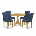 5 Piece Oak Dining Set with Dropleaf Table and 4 Blue Chairs L76910