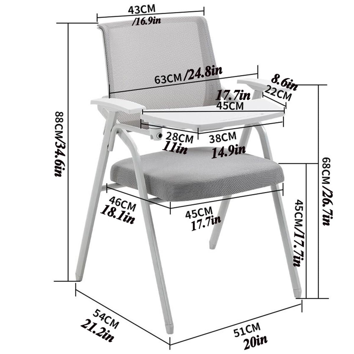 Orange Mesh Folding Office Chair with Writing Board A9695
