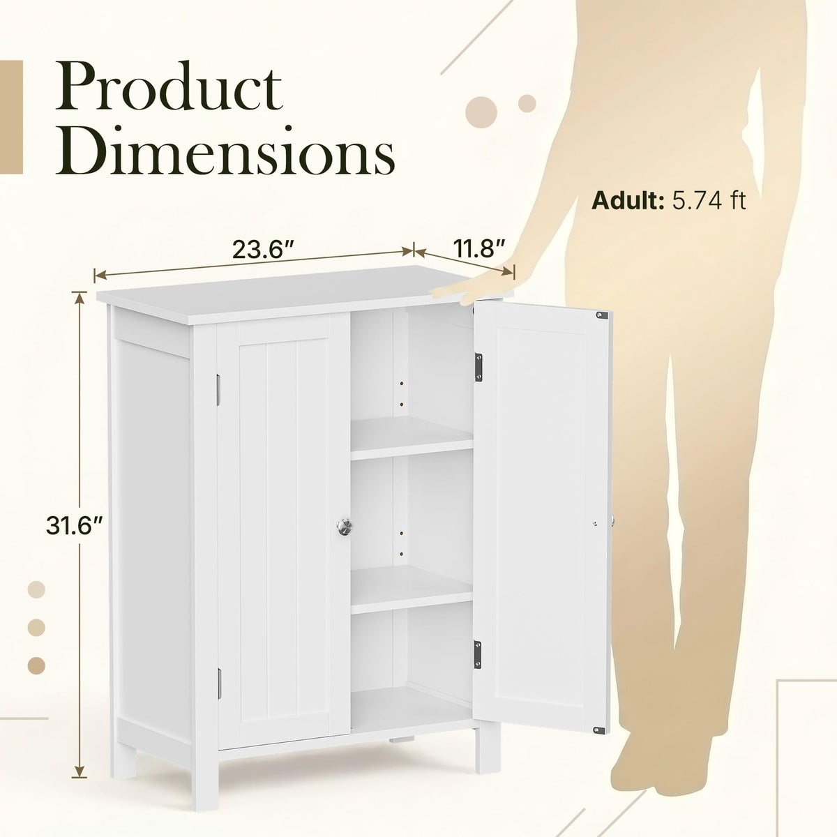 Bathroom Floor Storage Cabinet with Adjustable Shelf and Double Door T95854