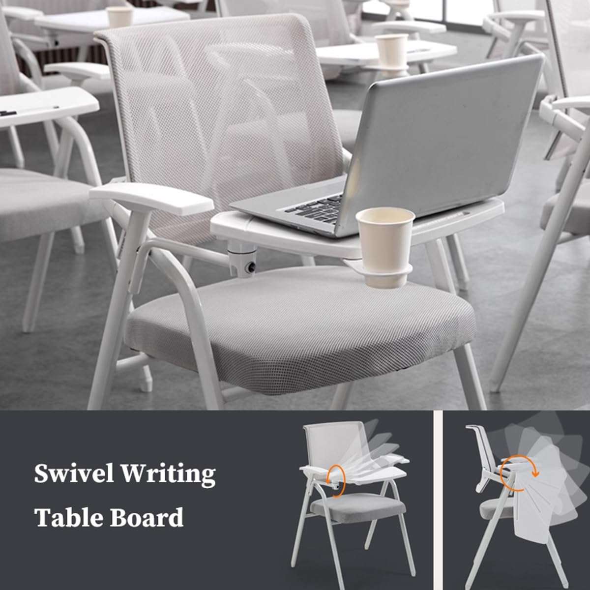 Orange Mesh Folding Office Chair with Writing Board A9695