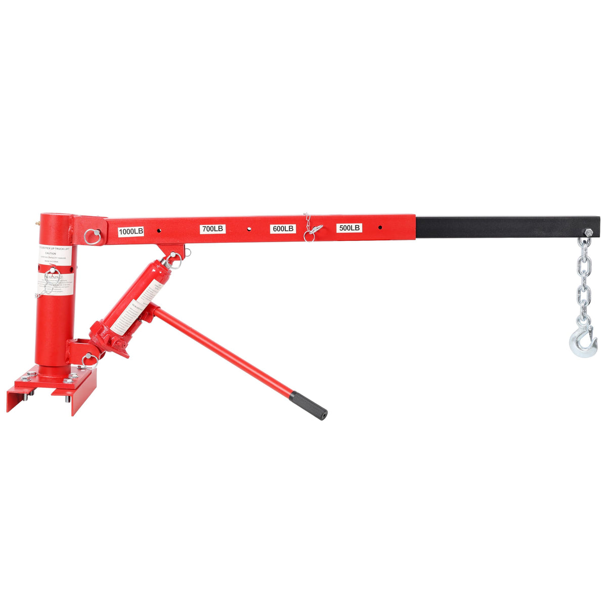 Hydraulic Pickup Truck Crane, 1000 lbs Capacity, 360° Swivel, Red D12567