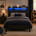 Dark Grey Twin Bed Frame with LED Lights and Charging Station N97989