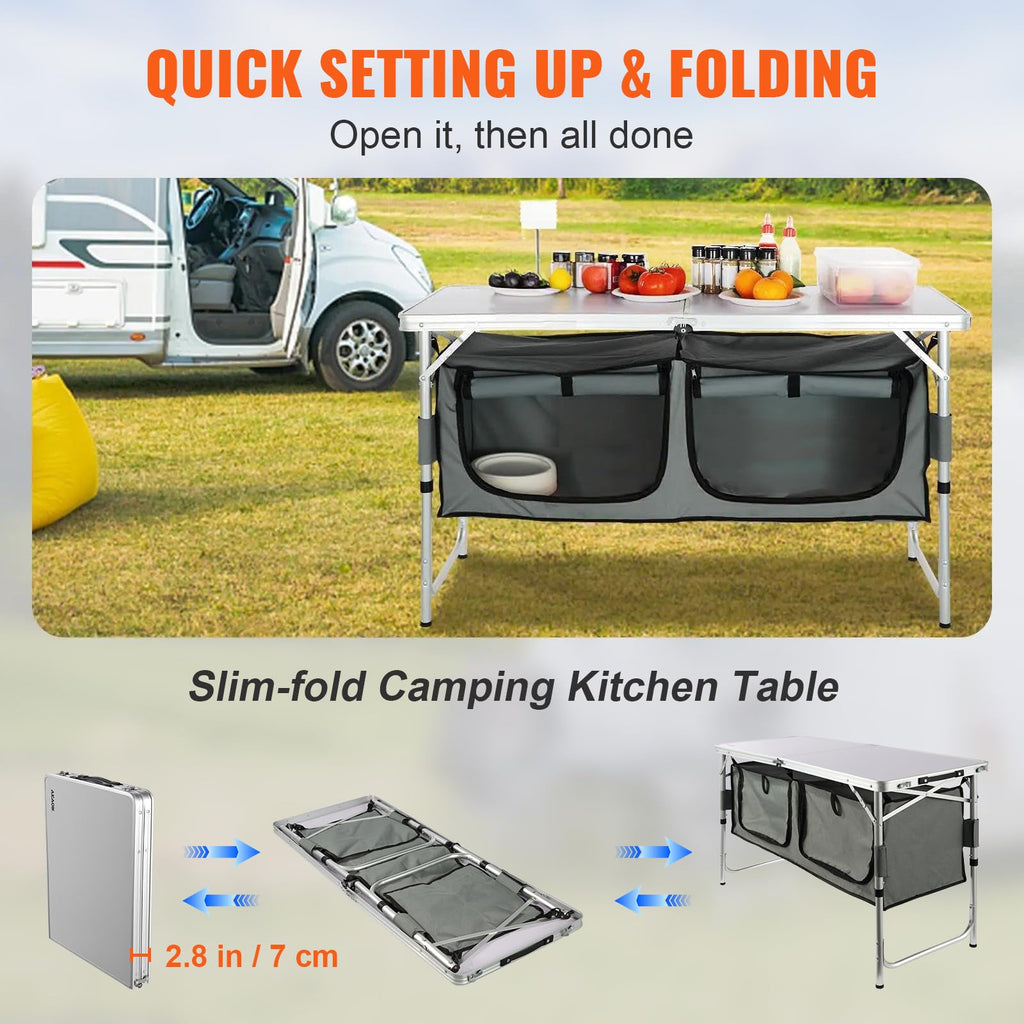 Folding Camping Cooking Table with Storage Organizer C20200
