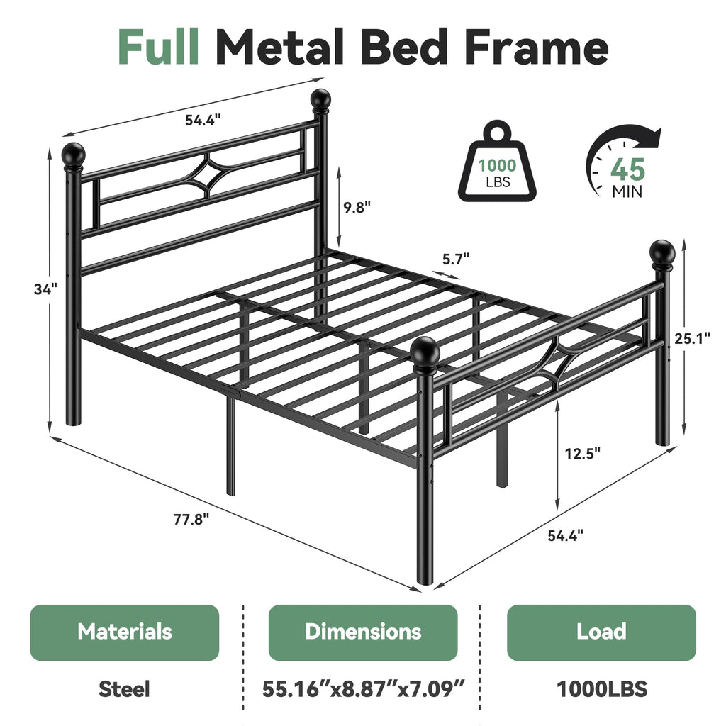 Black Full Metal Platform Bed Frame with Headboard and Footboard F63149