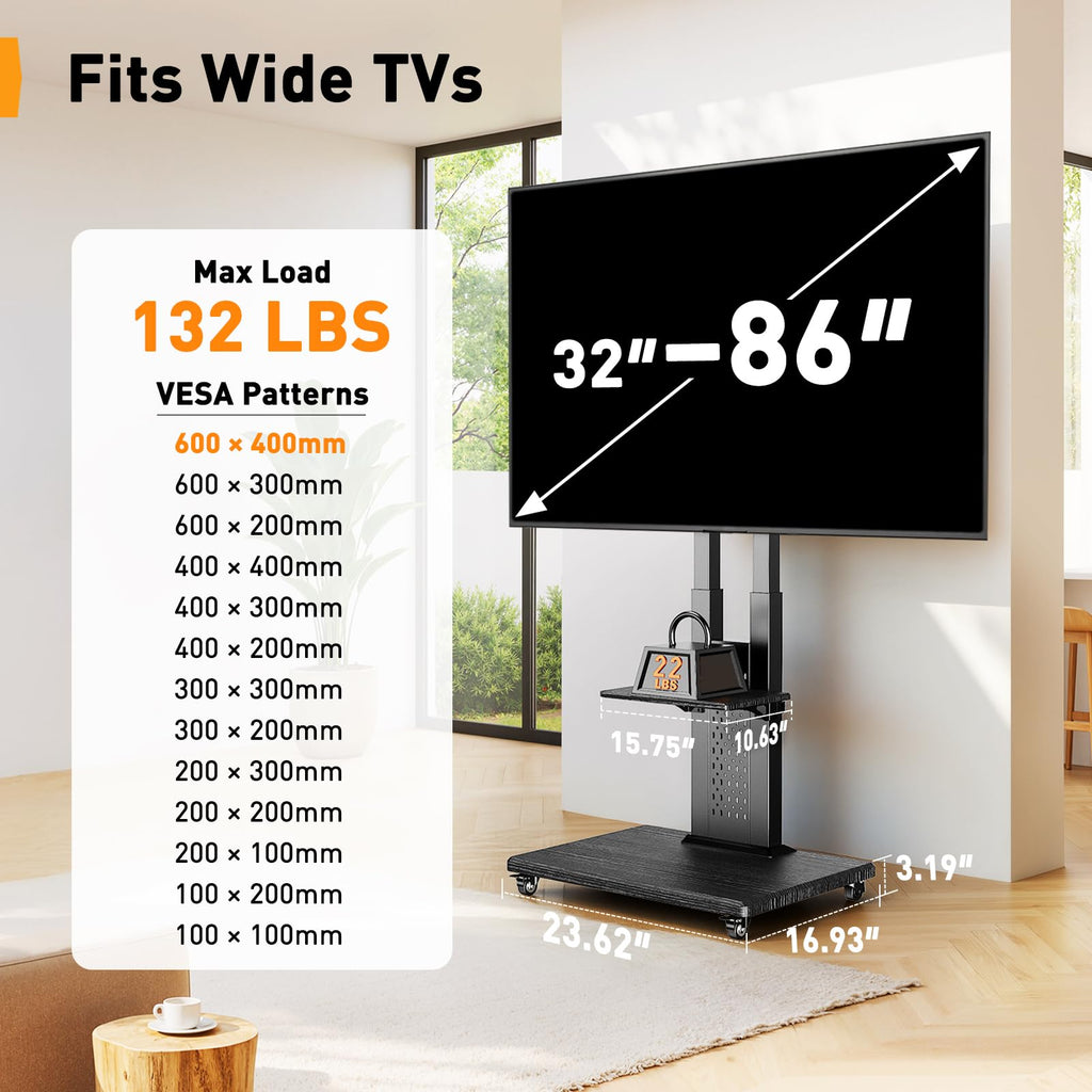 Rolling TV Stand with Pegboard for 32–86 inch TVs J97018