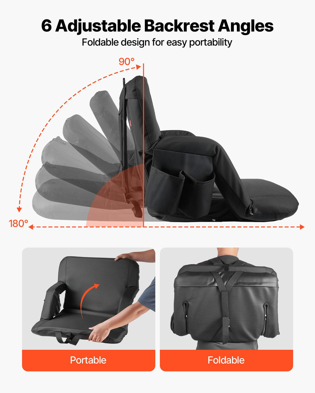 6 Adjustable Angle Padded Stadium Seat with Armrest M726433