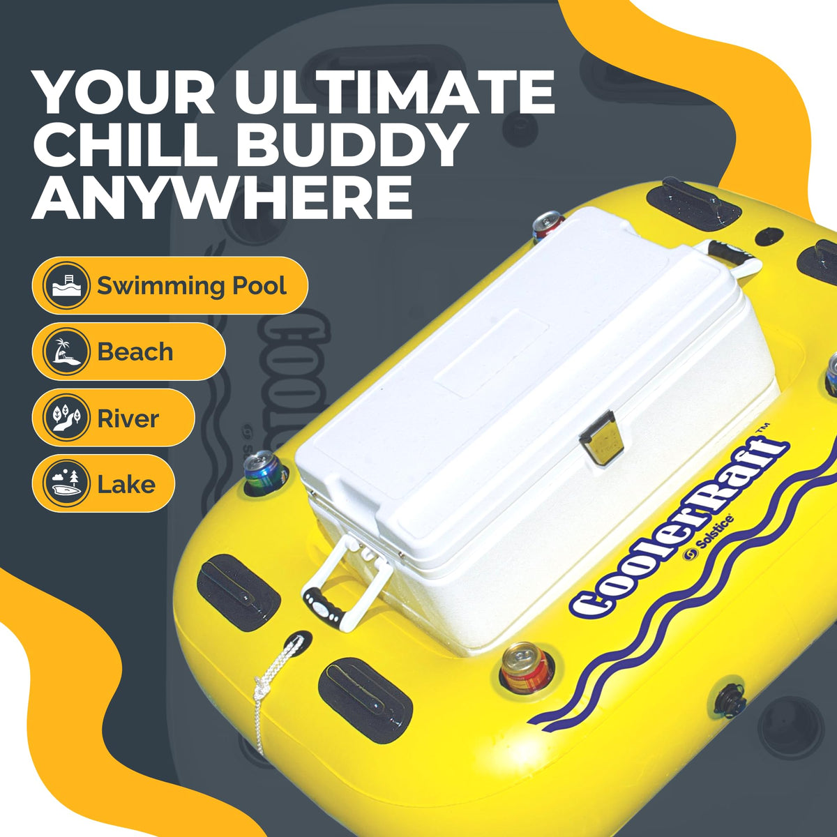 Yellow Inflatable Tube Float with Grab Handles and Cupholders C710