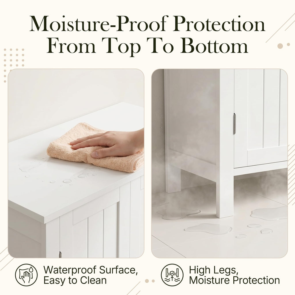 Bathroom Floor Storage Cabinet with Adjustable Shelf and Double Door T95854