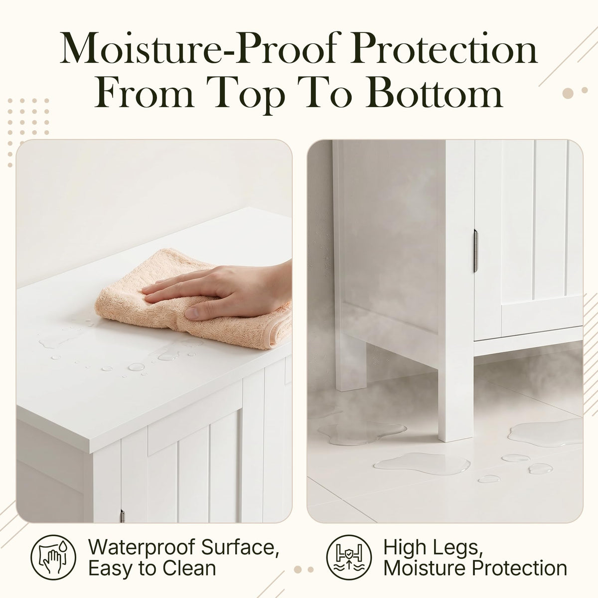 Bathroom Floor Storage Cabinet with Adjustable Shelf and Double Door T95854