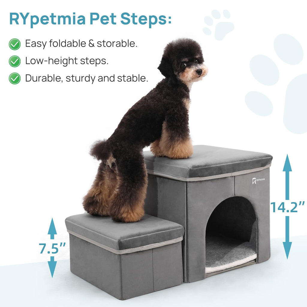 Foldable Pet Stairs with House & Storage G4820