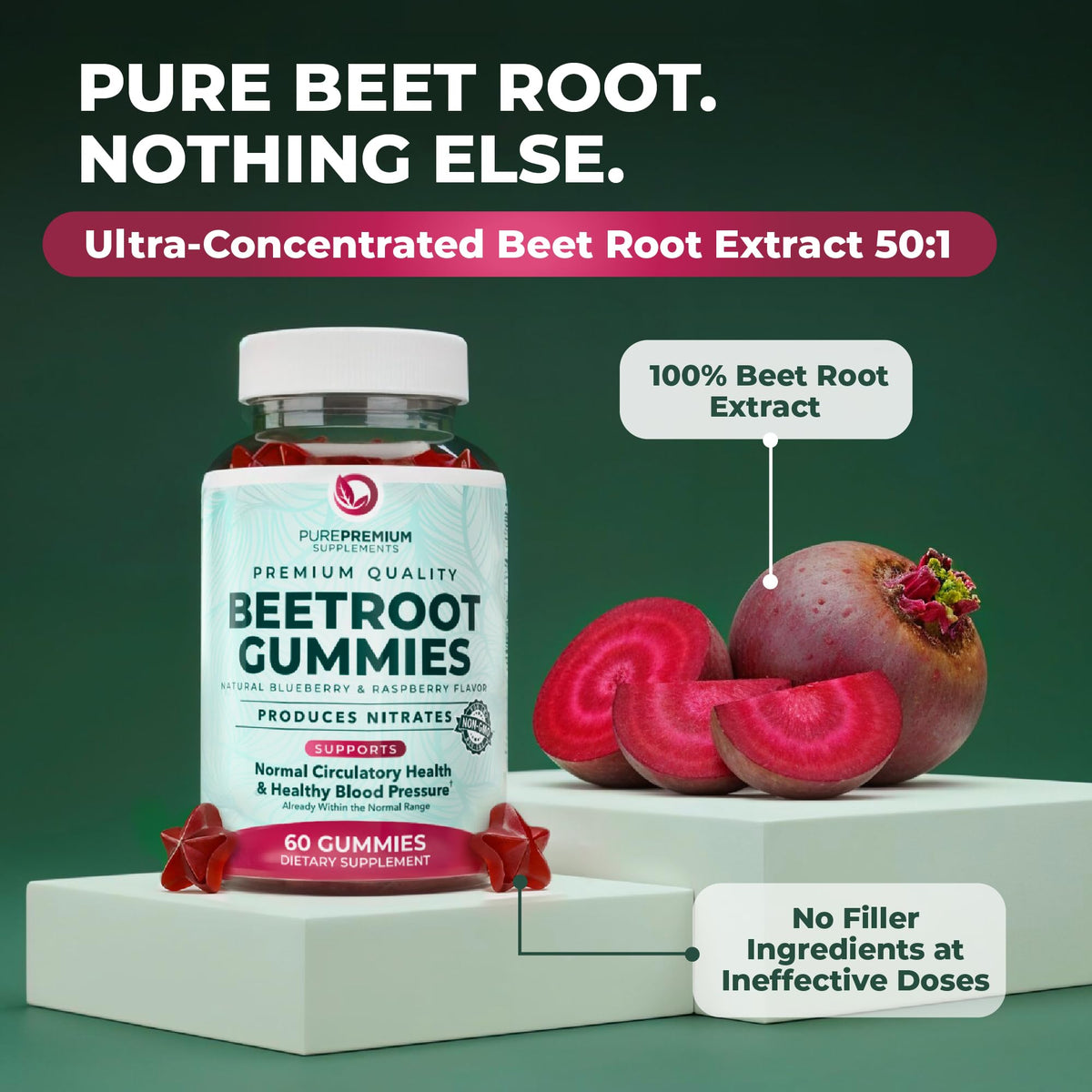 Beet Root Gummies 50:1 Extract Sugar Free Chews Vegan Z272