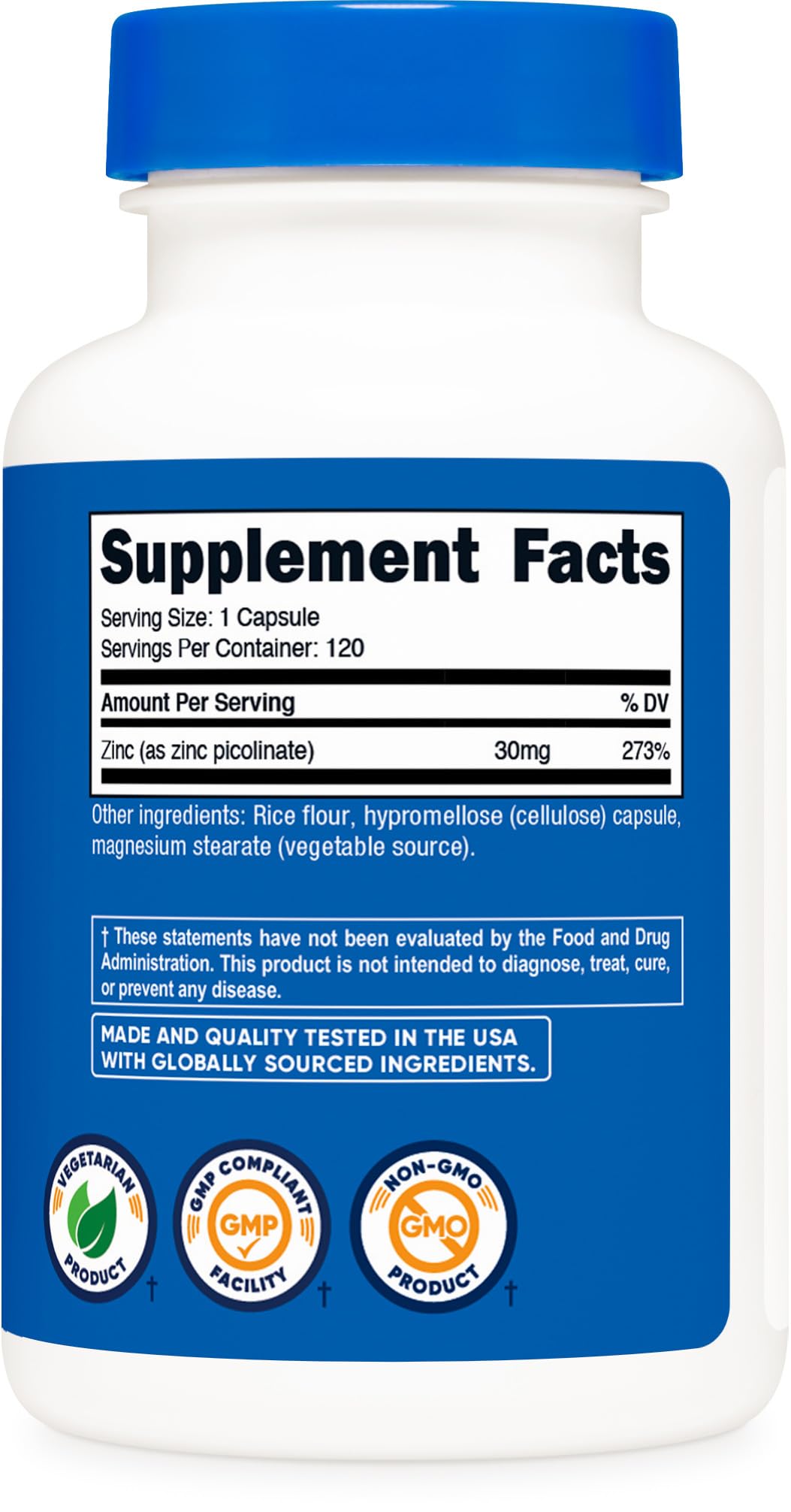 Zinc Picolinate 30mg 120 Capsules Gluten Free E363197