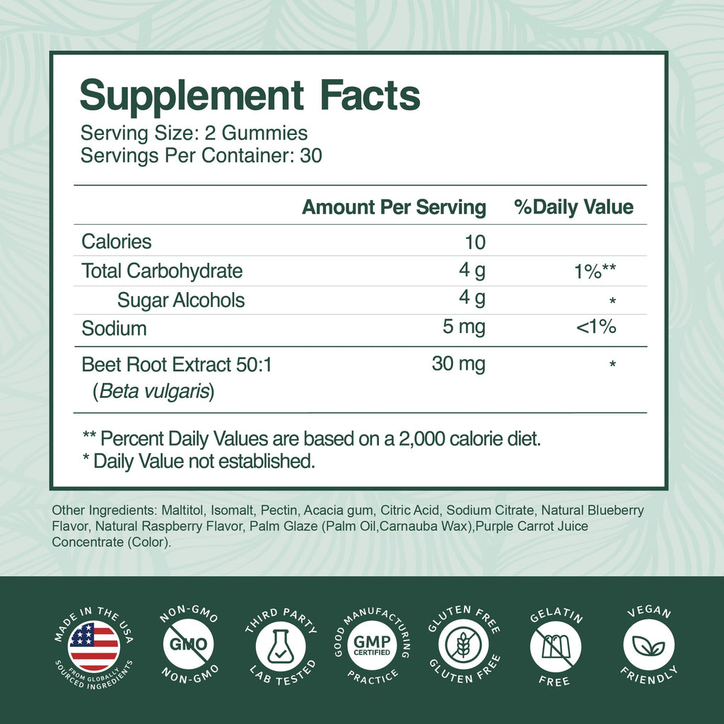 Beet Root Gummies 50:1 Extract Sugar Free Chews Vegan Z272