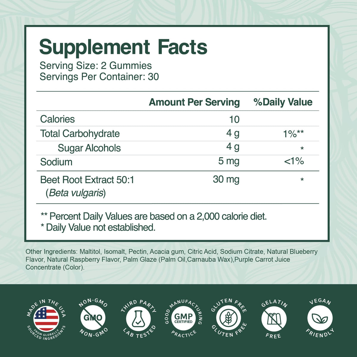 Beet Root Gummies 50:1 Extract Sugar Free Chews Vegan Z272