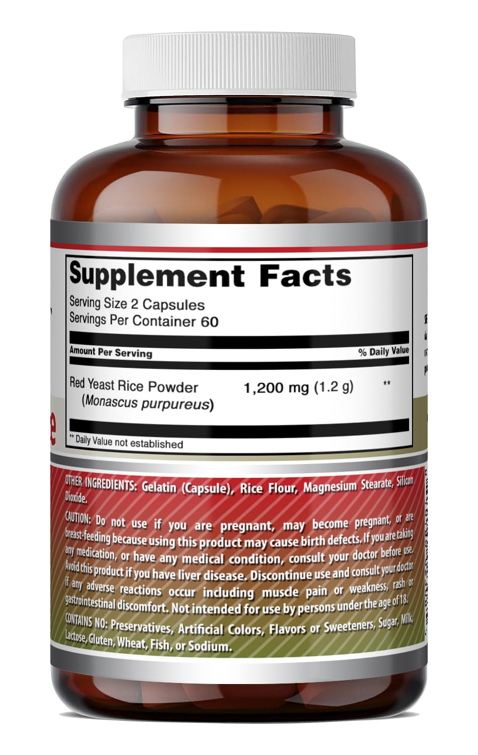 Red Yeast Rice 1200mg Capsules Supplement 120 Count 3 Pack V693709