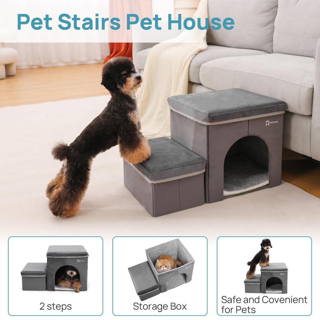 Foldable Pet Stairs with House & Storage G4820