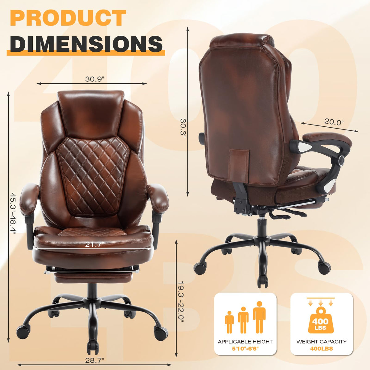 Brown Leather Reclining Office Desk Chair with Foot Rest B578