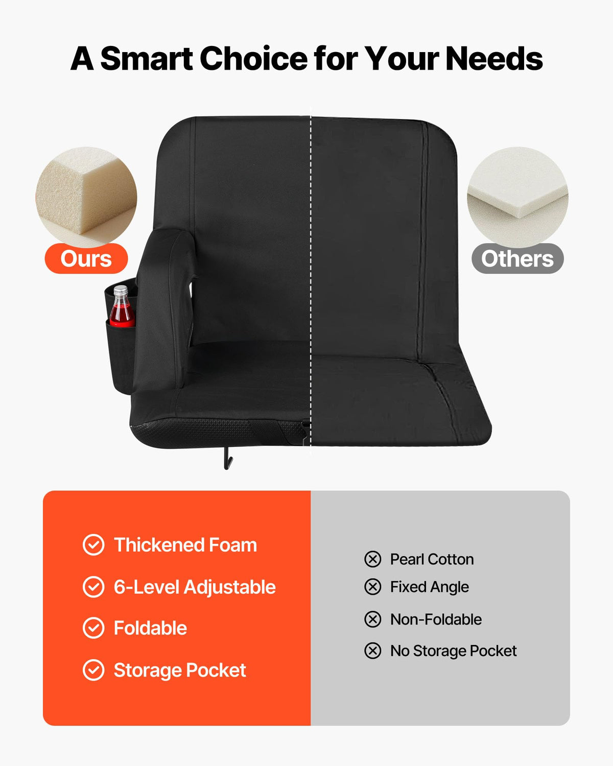 6 Adjustable Angle Padded Stadium Seat with Armrest M726433