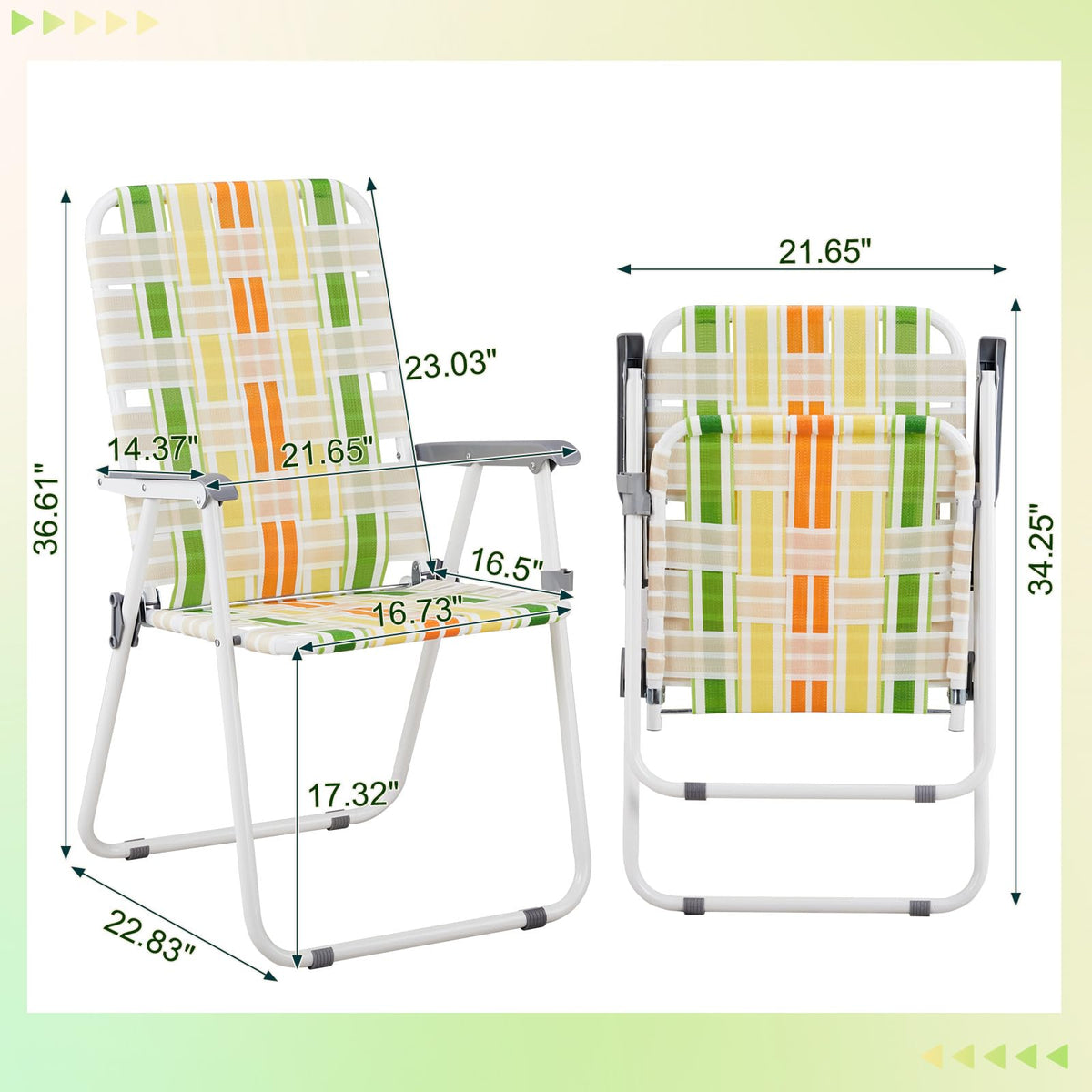 Set of 2 Webbed Folding Beach Chairs Yellow & Green A740488
