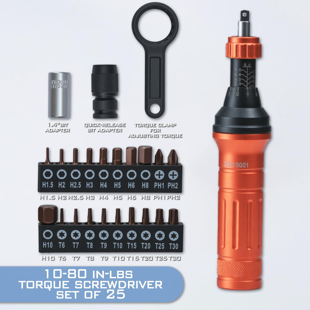 Torque Screwdriver Wrench Driver Set 10-80 Inch Pounds 20 Steel Bits R135