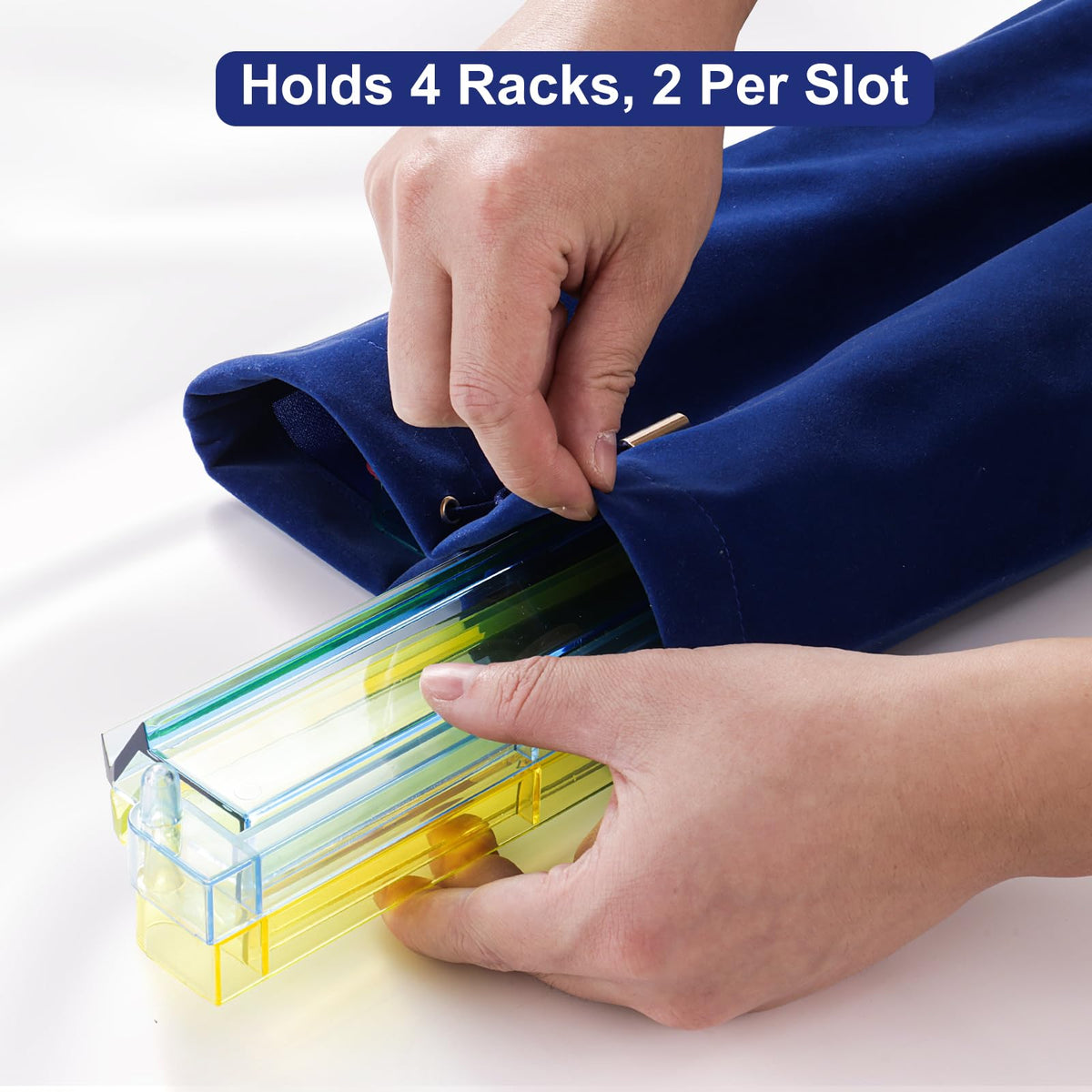 Blue Velvet Drawstring Storage Bag with 2 Compartments A831
