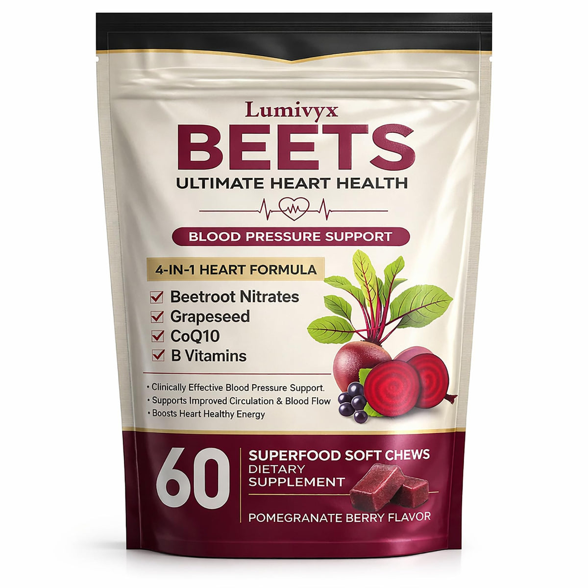 Beet Chews with Grape Seed Extract & CoQ10 - 60 Chews L225664