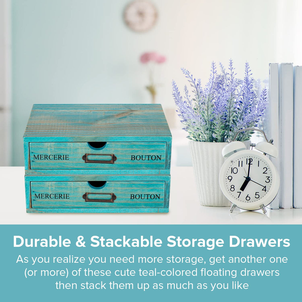Turquoise Single Drawer Wooden Organizer R10230