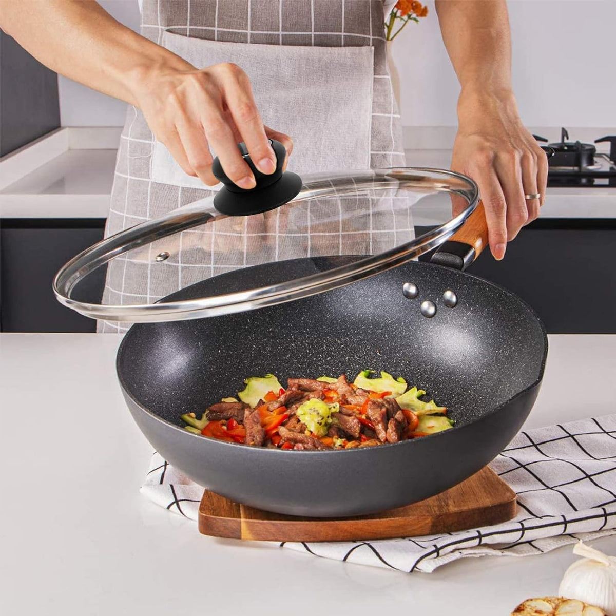 12 Inch Tempered Glass Pan Lid with Silicone Handle J509