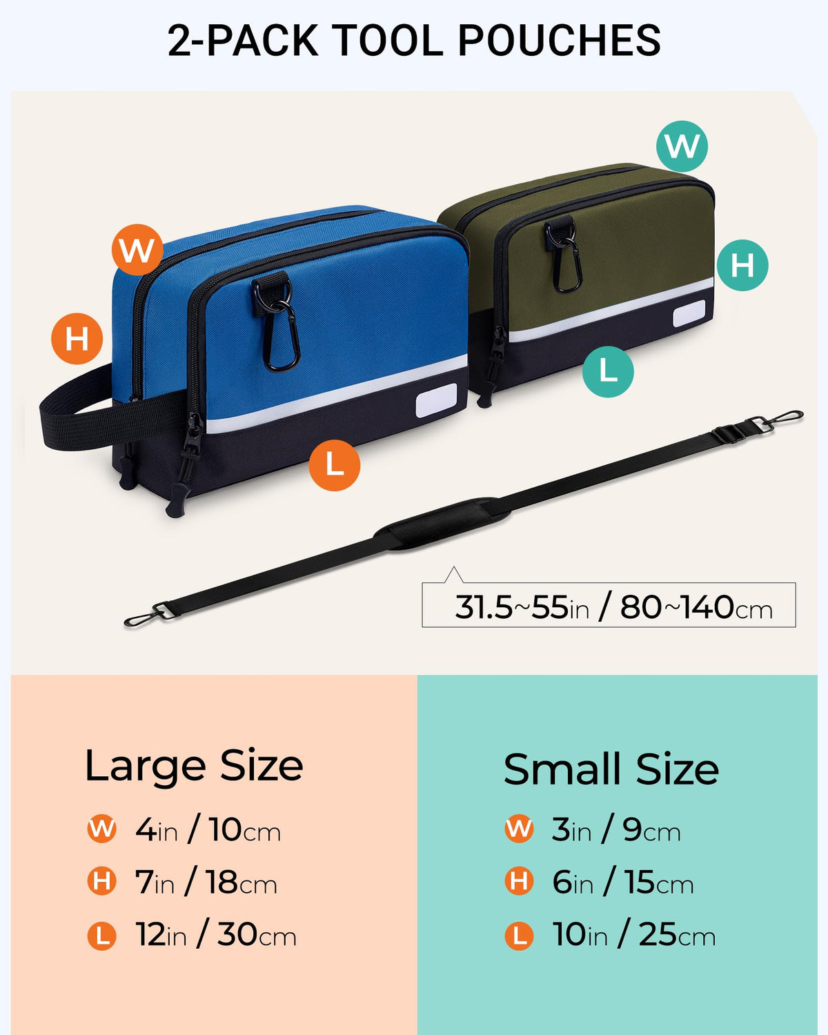 2 Pack Small Tool Bags with Strap 12" & 10" W401