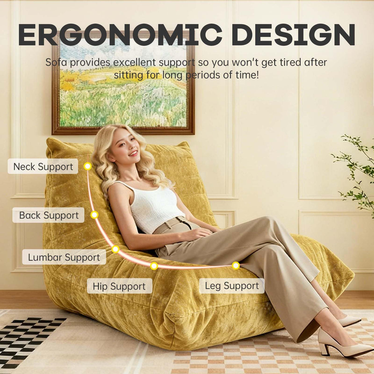 Yellow Memory Foam Bean Bag Chair J5175