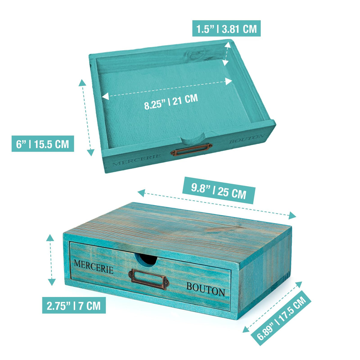 Turquoise Single Drawer Wooden Organizer R10230