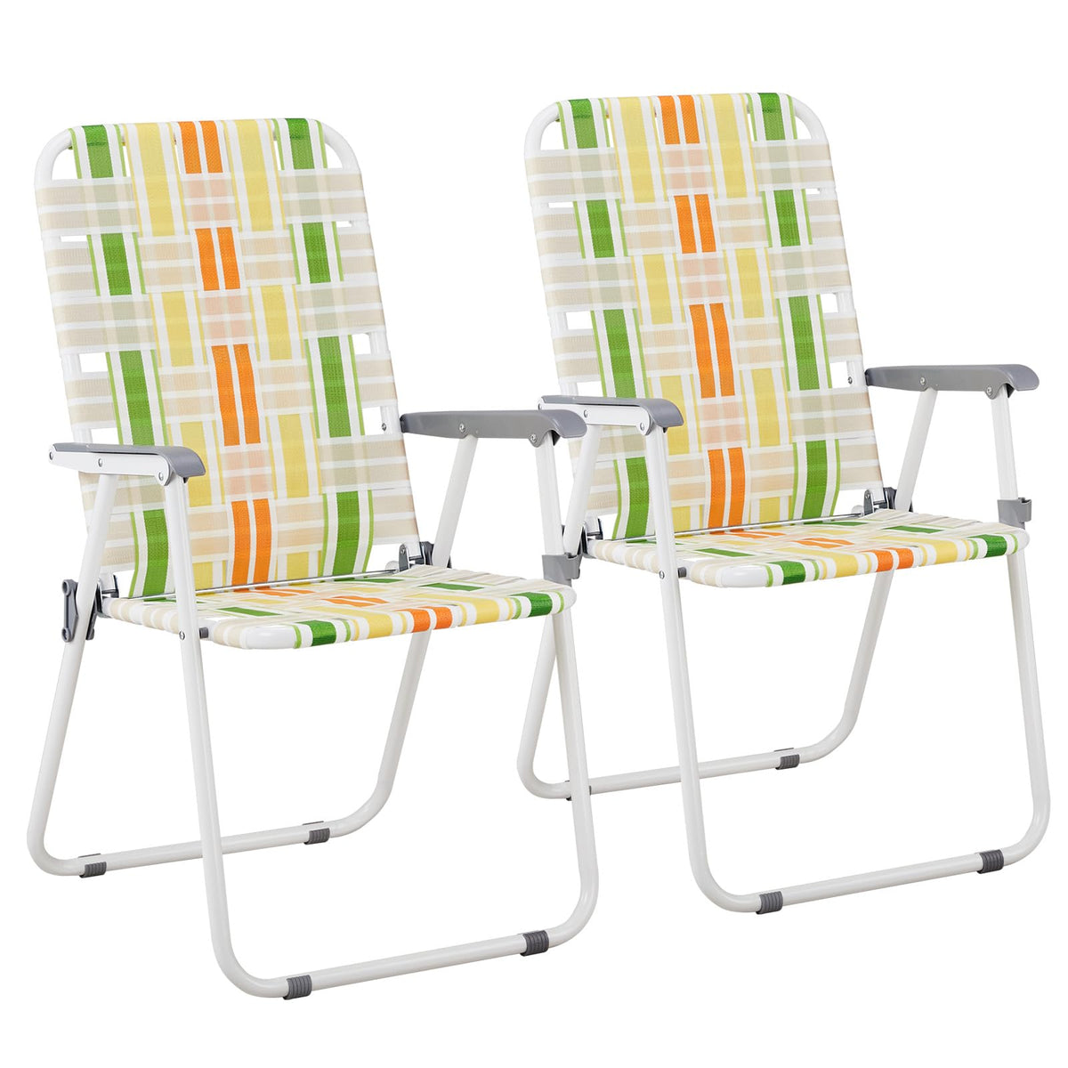 Set of 2 Webbed Folding Beach Chairs Yellow & Green A740488
