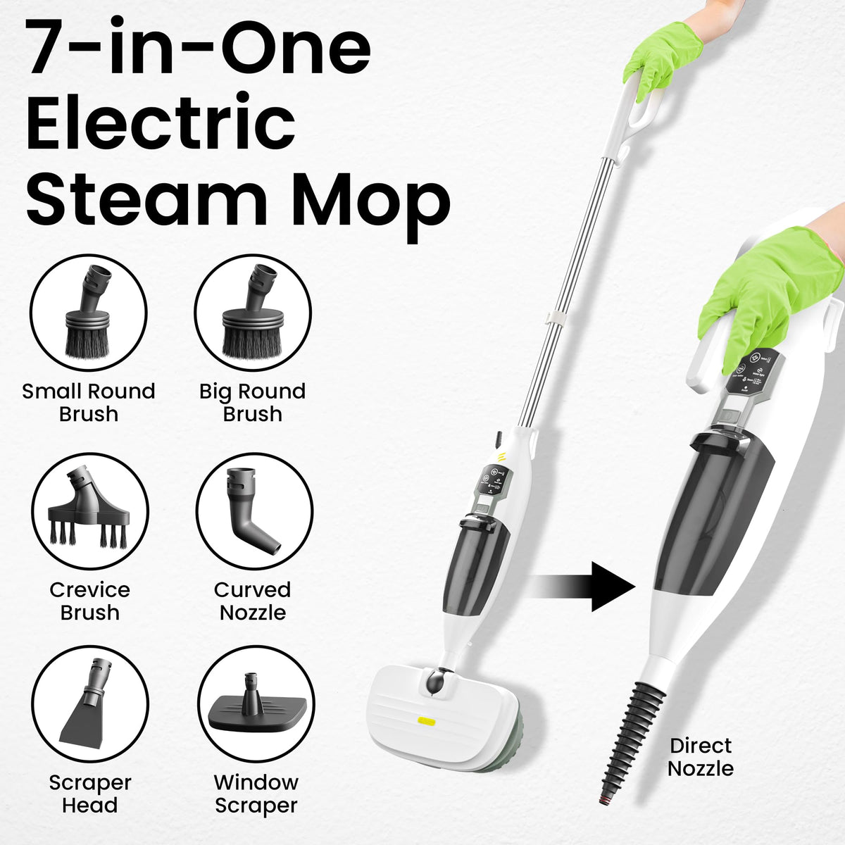 15-in-1 Electric Steam Mop with 3 Steam Modes G618