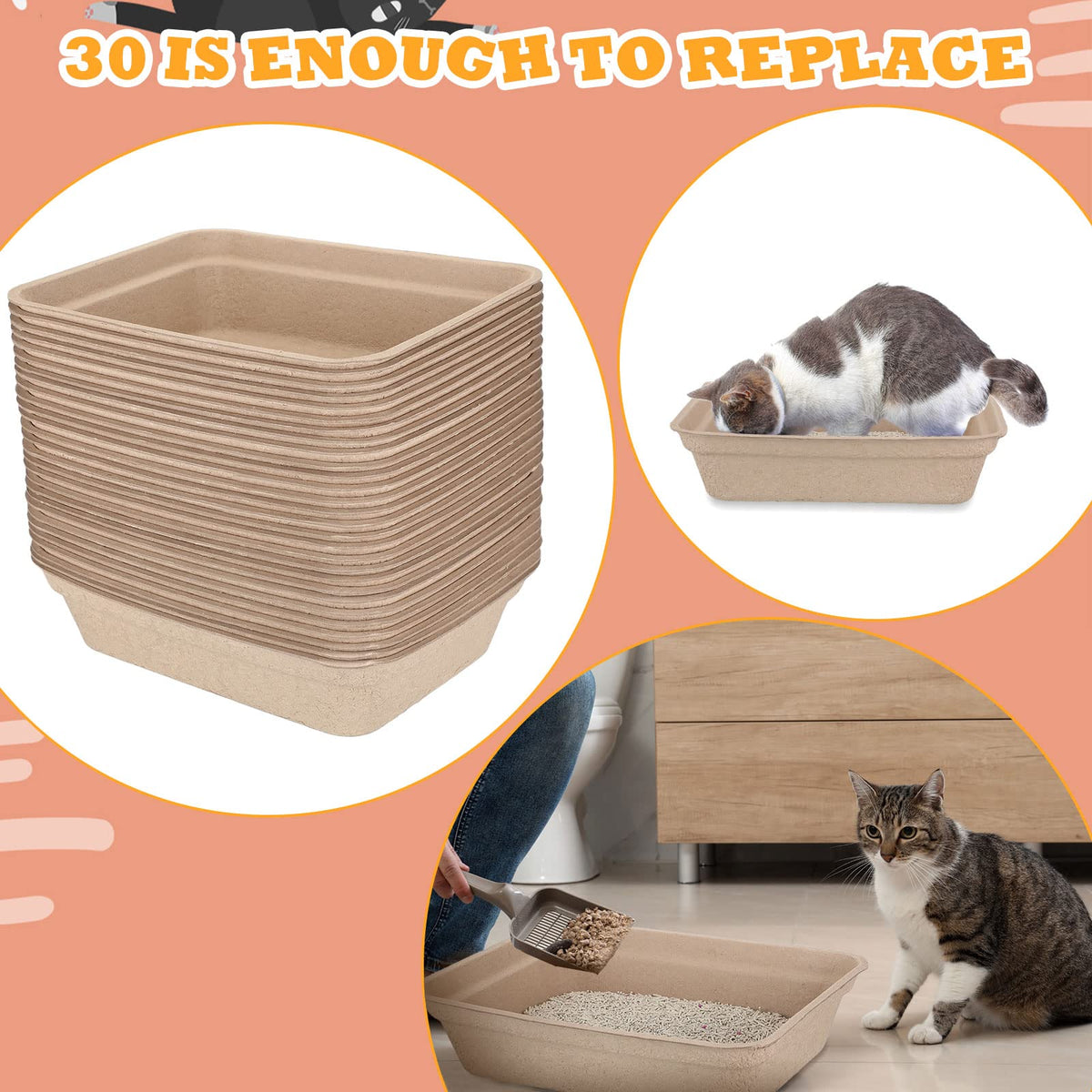 30 Pack Disposable Cat Litter Tray F63203