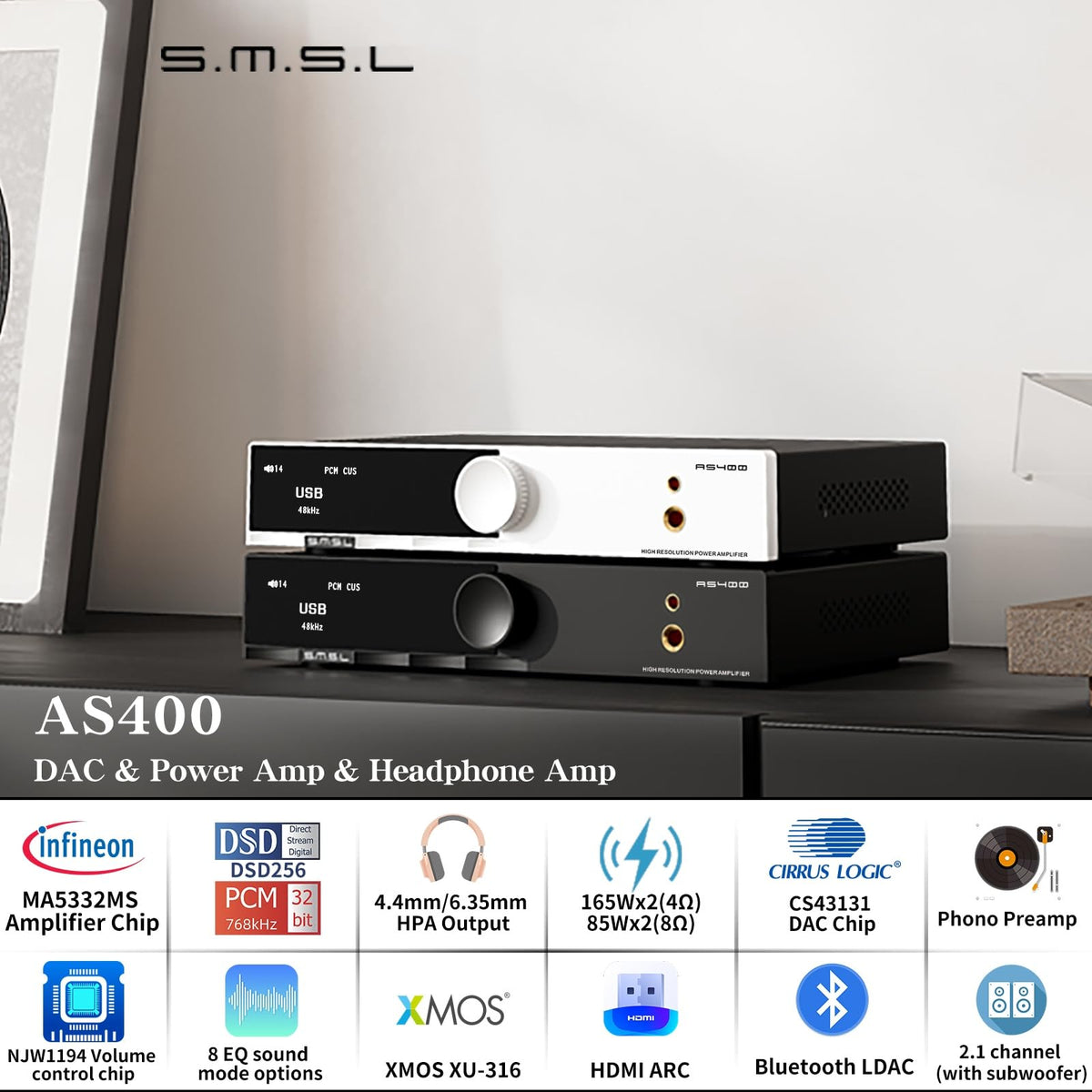 165W Power Amplifier DAC Headphone Amp Phono Preamp R704