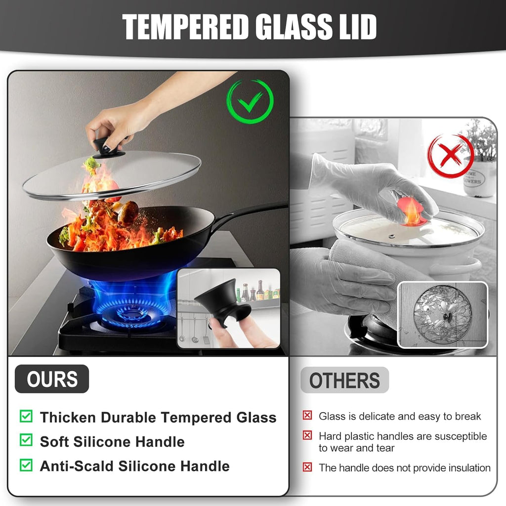 12 Inch Tempered Glass Pan Lid with Silicone Handle J509
