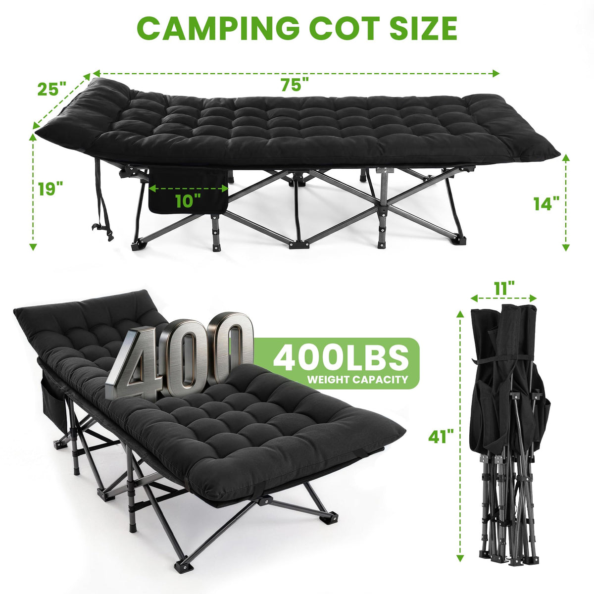 Folding Camping Cot with Carry Bag & Mattress S2325