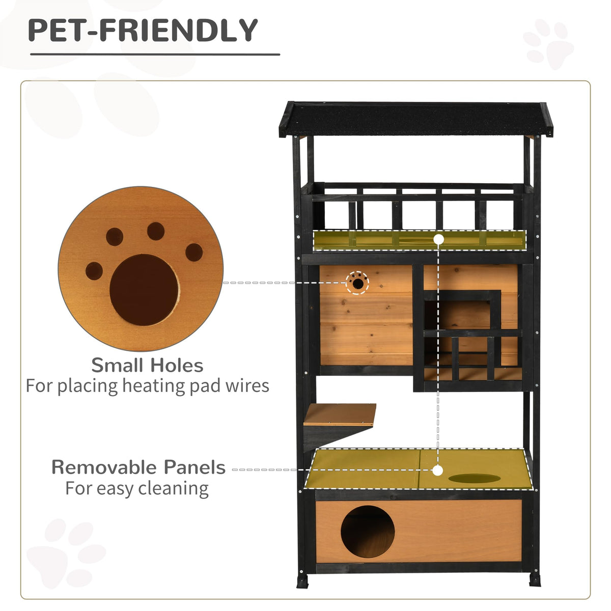 3-Story Wooden Outdoor Cat House with Raised Floor F415576