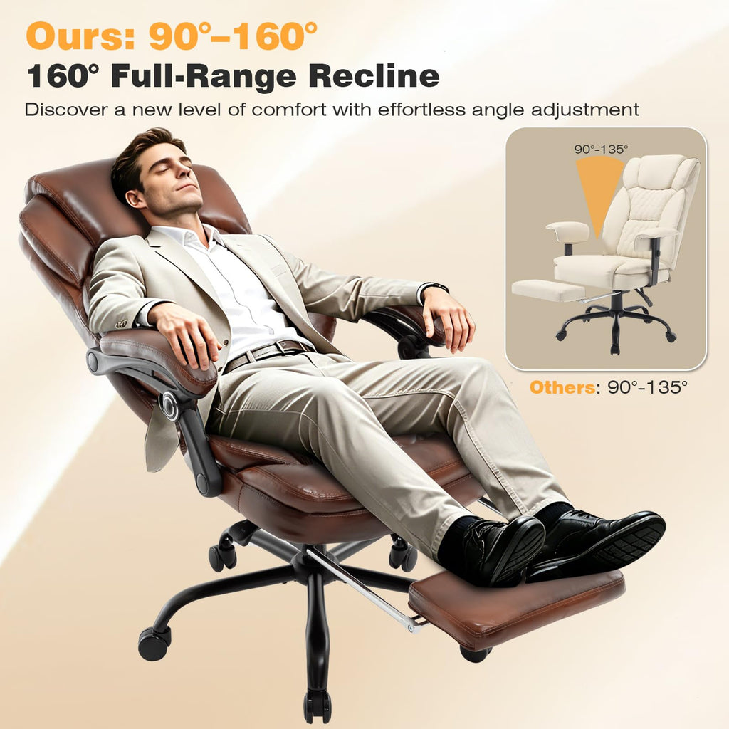 Brown Leather Reclining Office Desk Chair with Foot Rest B578