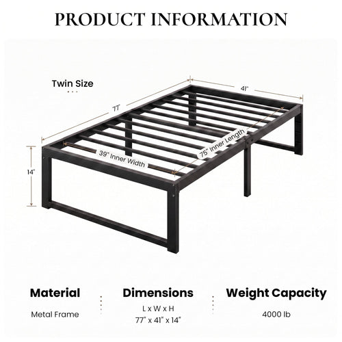 14 Inch Heavy Duty Twin Metal Bed Frame B809120